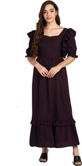 Elegant Frilled Ankle-Length Spandex Purple Maxi Dress