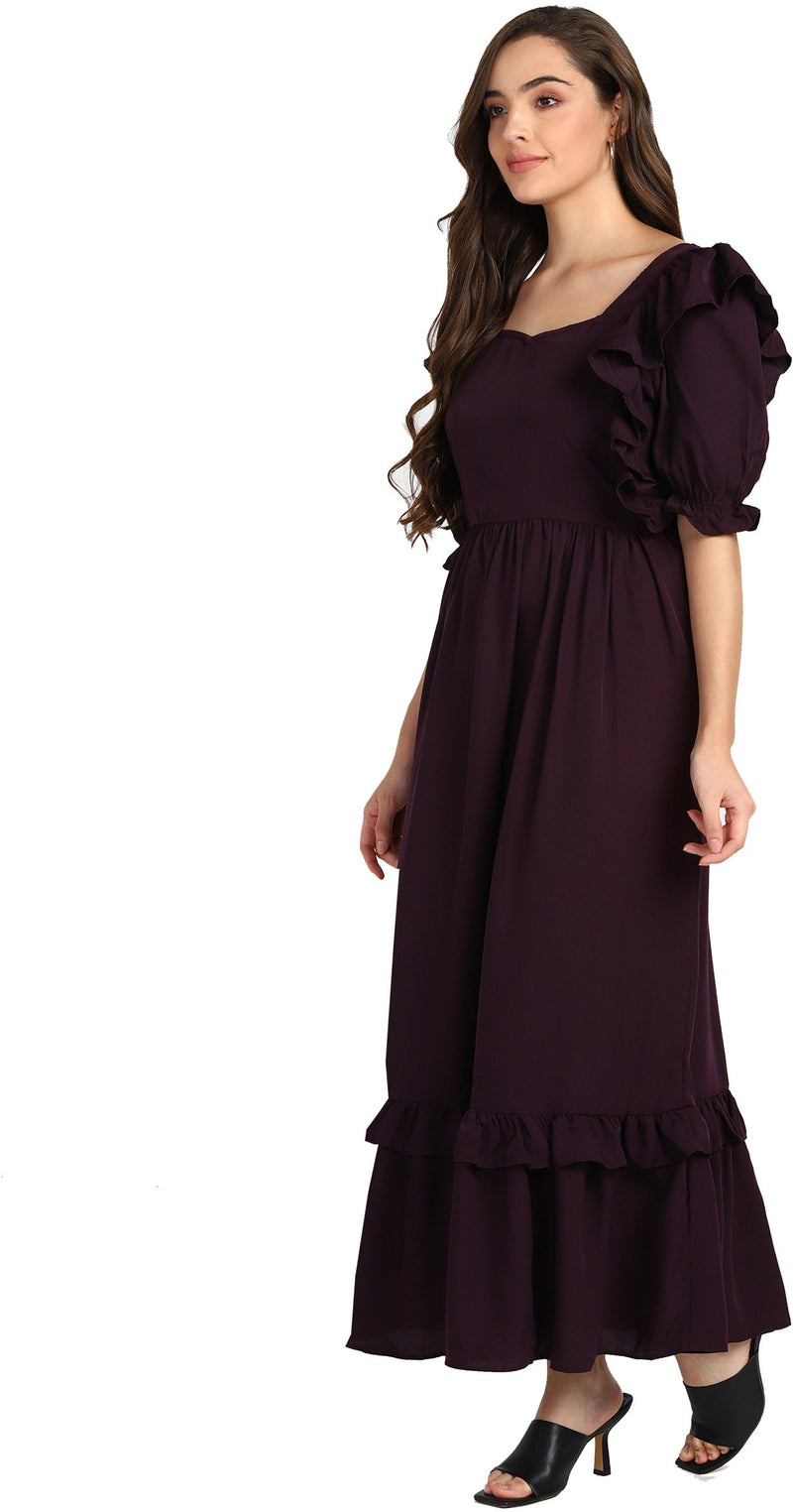 Elegant Frilled Ankle-Length Spandex Purple Maxi Dress