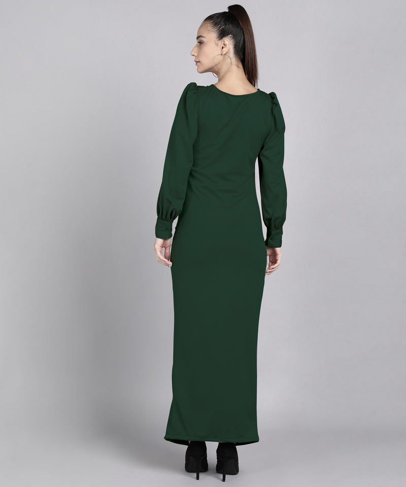 Sultry Sophistication Gathered Front Slit Bodycon Maxi Olive Green Dress