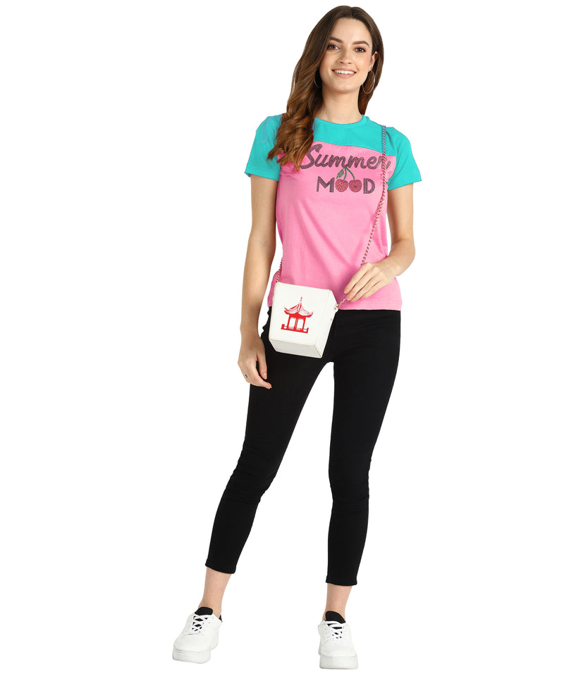 Women's Cotton Sequin Motif T-Shirt Combo