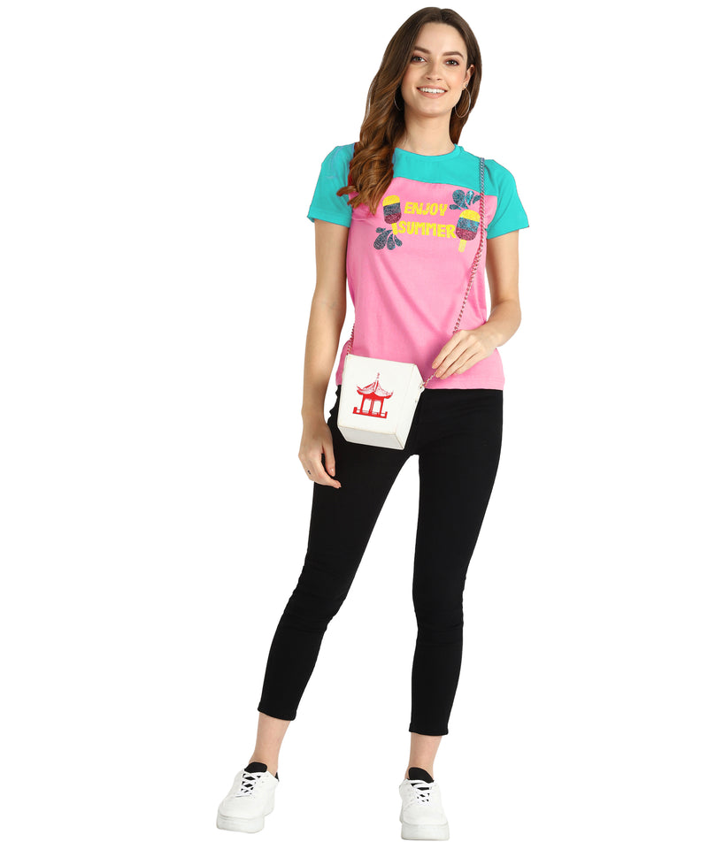 Women's Cotton Sequin Motif T-Shirt Combo