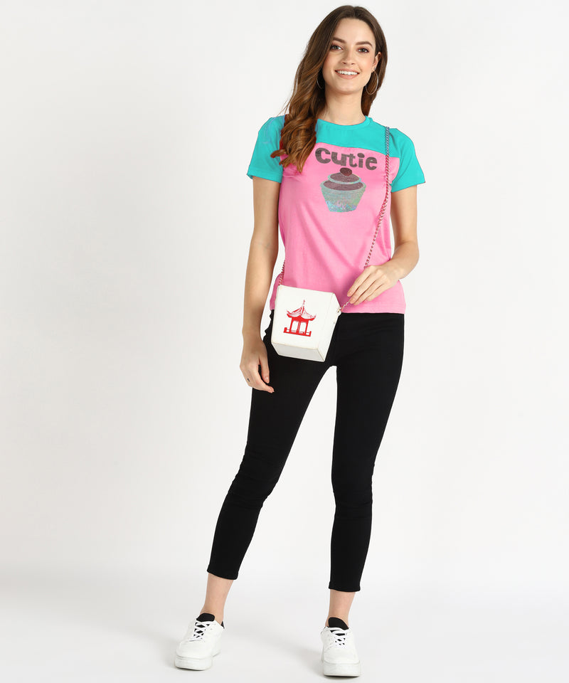 Women's Cotton Sequin Motif T-Shirt Combo