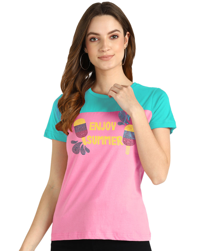 Women's Cotton Sequin Motif T-Shirt Combo