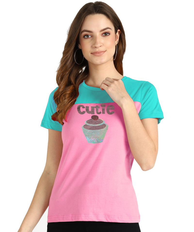 Women's Cotton Sequin Motif T-Shirt Combo