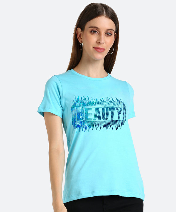 Women Sequins Motifs Embellished Cotton T-shirt