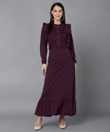 Elegant Pleated Ankle-Length Frilled Spandex Purple Dress