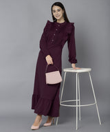 Elegant Pleated Ankle-Length Frilled Spandex Purple Dress