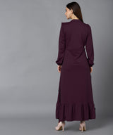 Elegant Pleated Ankle-Length Frilled Spandex Purple Dress